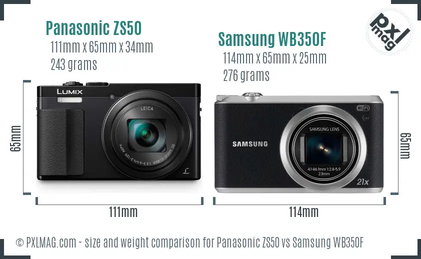 Panasonic ZS50 vs Samsung WB350F size comparison Panasonic ZS50 vs Samsung WB350F size comparison