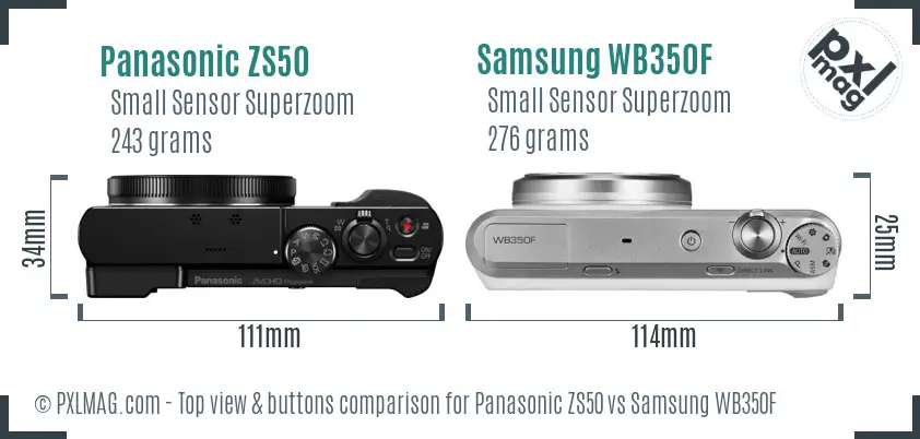 Panasonic ZS50 vs Samsung WB350F top view buttons comparison