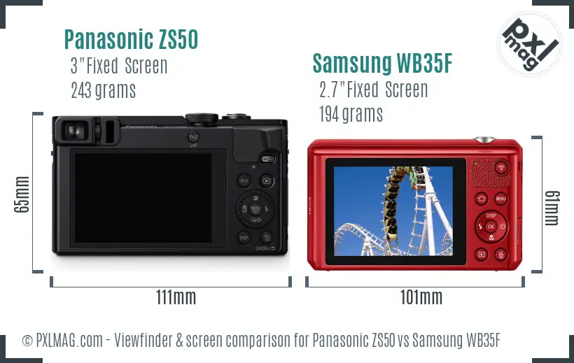 Panasonic ZS50 vs Samsung WB35F Screen and Viewfinder comparison