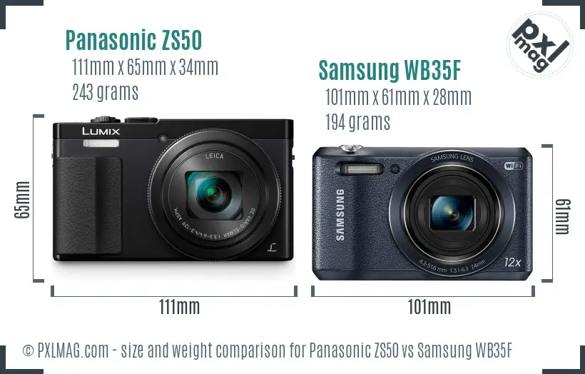 Panasonic ZS50 vs Samsung WB35F size comparison