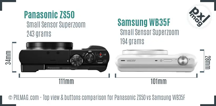 Panasonic ZS50 vs Samsung WB35F top view buttons comparison