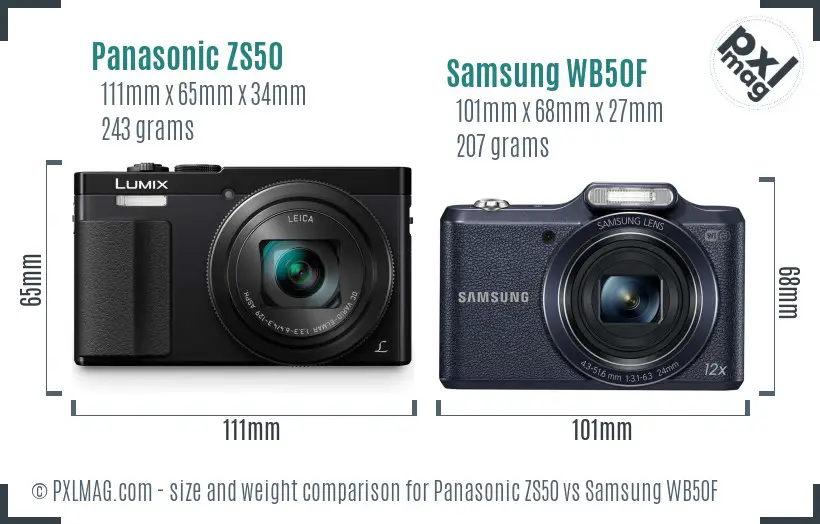 Panasonic ZS50 vs Samsung WB50F size comparison Panasonic ZS50 vs Samsung WB50F size comparison