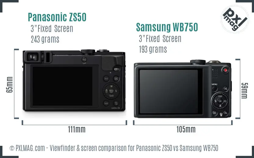 Panasonic ZS50 vs Samsung WB750 Screen and Viewfinder comparison Panasonic ZS50 vs Samsung WB750 Screen and Viewfinder comparison