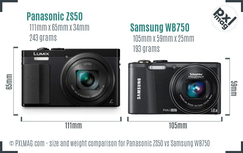 Panasonic ZS50 vs Samsung WB750 size comparison Panasonic ZS50 vs Samsung WB750 size comparison