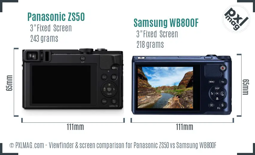 Panasonic ZS50 vs Samsung WB800F Screen and Viewfinder comparison