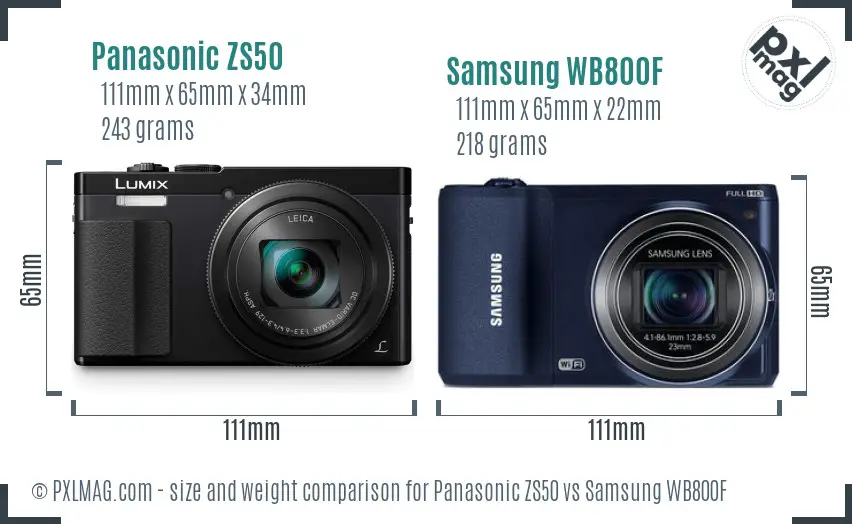 Panasonic ZS50 vs Samsung WB800F size comparison