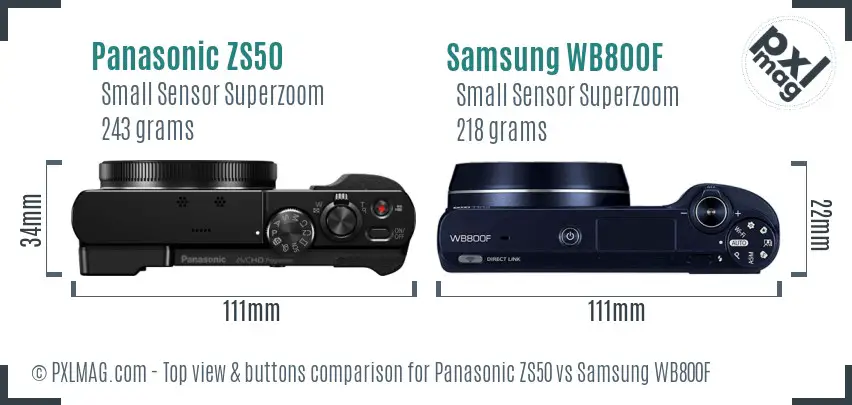 Panasonic ZS50 vs Samsung WB800F top view buttons comparison