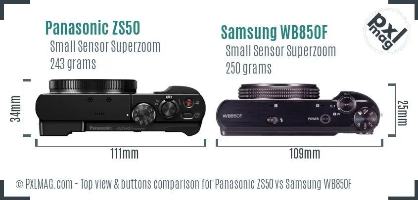 Panasonic ZS50 vs Samsung WB850F top view buttons comparison