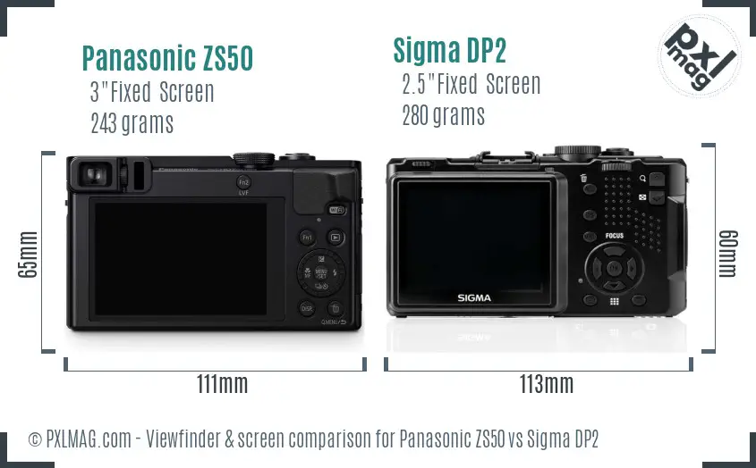 Panasonic ZS50 vs Sigma DP2 Screen and Viewfinder comparison