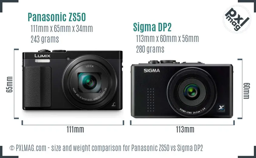 Panasonic ZS50 vs Sigma DP2 size comparison