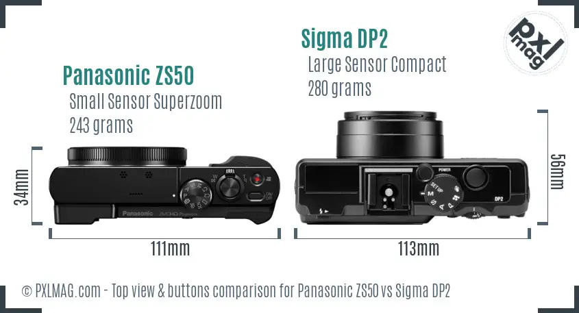 Panasonic ZS50 vs Sigma DP2 top view buttons comparison