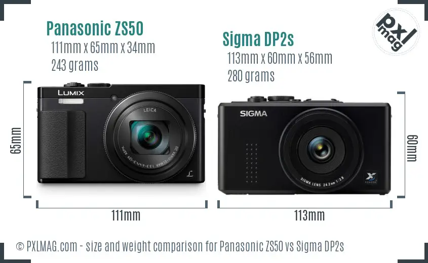 Panasonic ZS50 vs Sigma DP2s size comparison