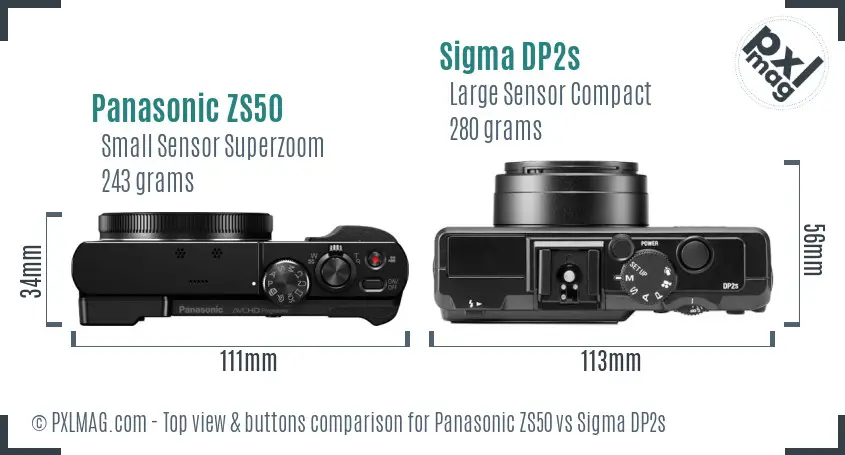 Panasonic ZS50 vs Sigma DP2s top view buttons comparison