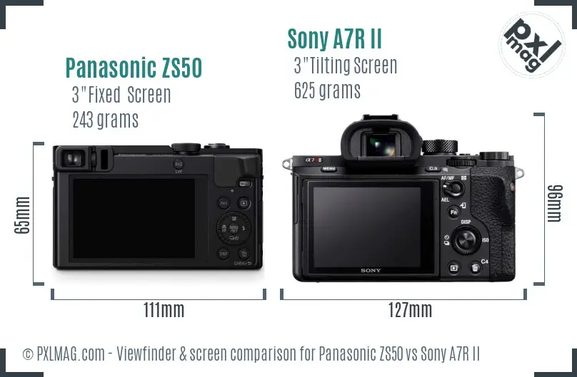 Panasonic ZS50 vs Sony A7R II Screen and Viewfinder comparison