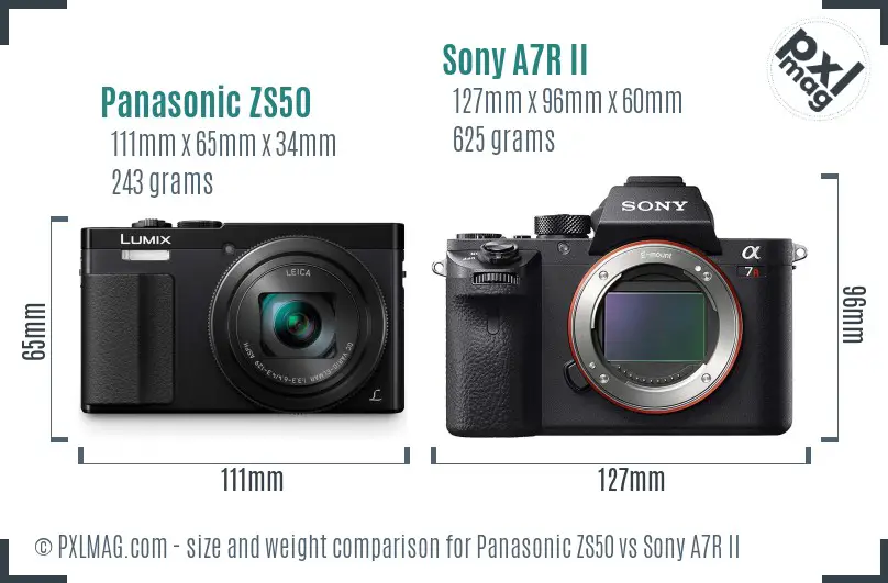Panasonic ZS50 vs Sony A7R II size comparison