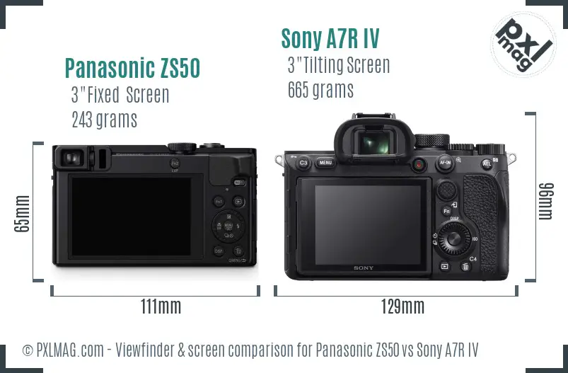 Panasonic ZS50 vs Sony A7R IV Screen and Viewfinder comparison