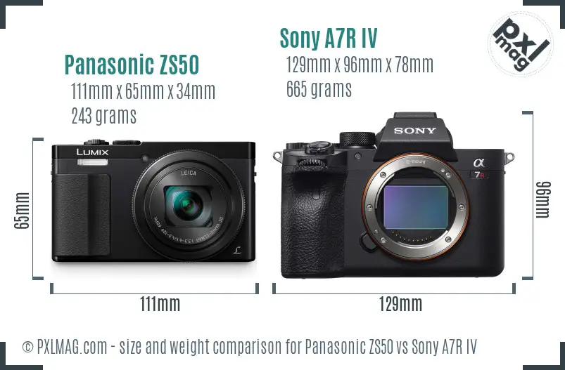 Panasonic ZS50 vs Sony A7R IV size comparison