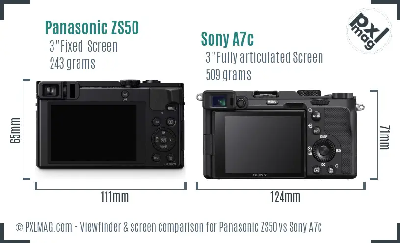 Panasonic ZS50 vs Sony A7c Screen and Viewfinder comparison