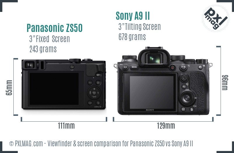 Panasonic ZS50 vs Sony A9 II Screen and Viewfinder comparison