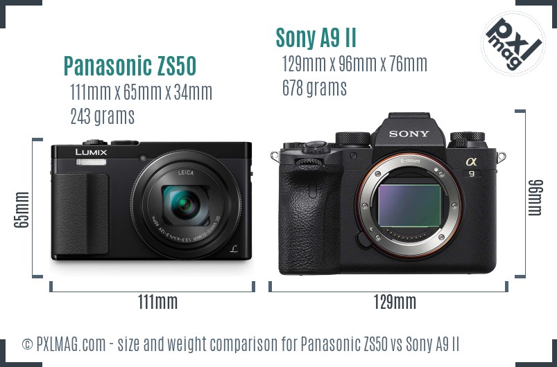 Panasonic ZS50 vs Sony A9 II size comparison