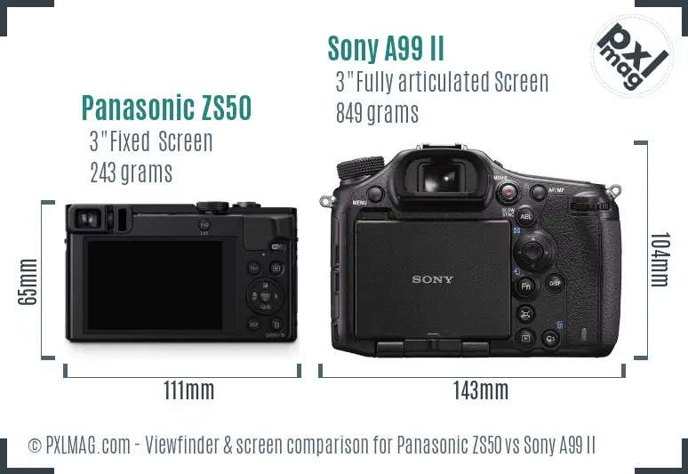 Panasonic ZS50 vs Sony A99 II Screen and Viewfinder comparison