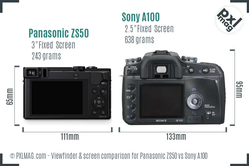 Panasonic ZS50 vs Sony A100 Screen and Viewfinder comparison Panasonic ZS50 vs Sony A100 Screen and Viewfinder comparison