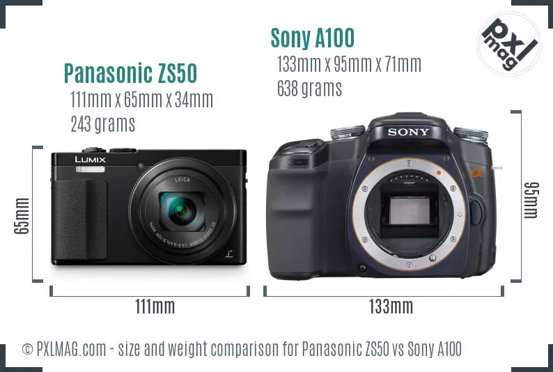 Panasonic ZS50 vs Sony A100 size comparison Panasonic ZS50 vs Sony A100 size comparison