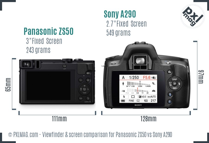 Panasonic ZS50 vs Sony A290 Screen and Viewfinder comparison