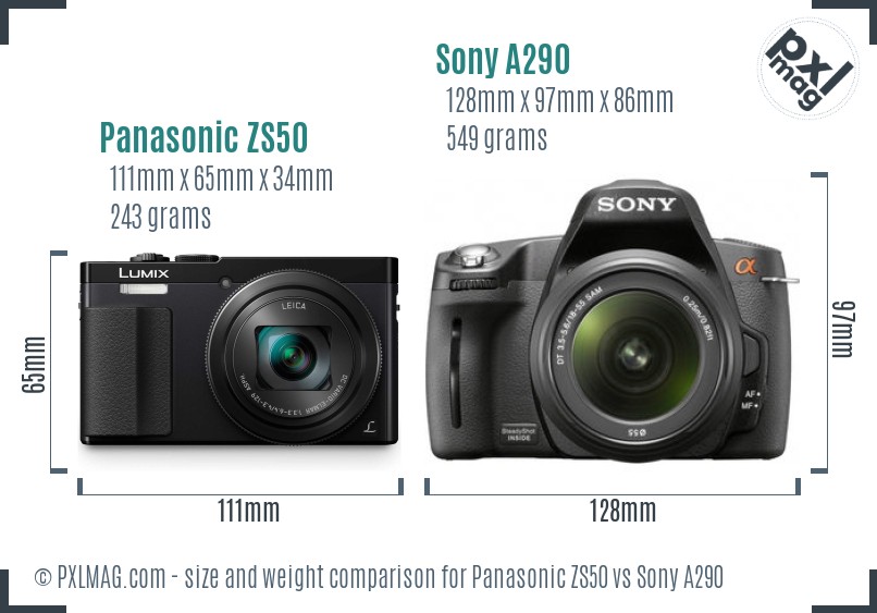 Panasonic ZS50 vs Sony A290 size comparison