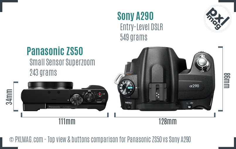 Panasonic ZS50 vs Sony A290 top view buttons comparison