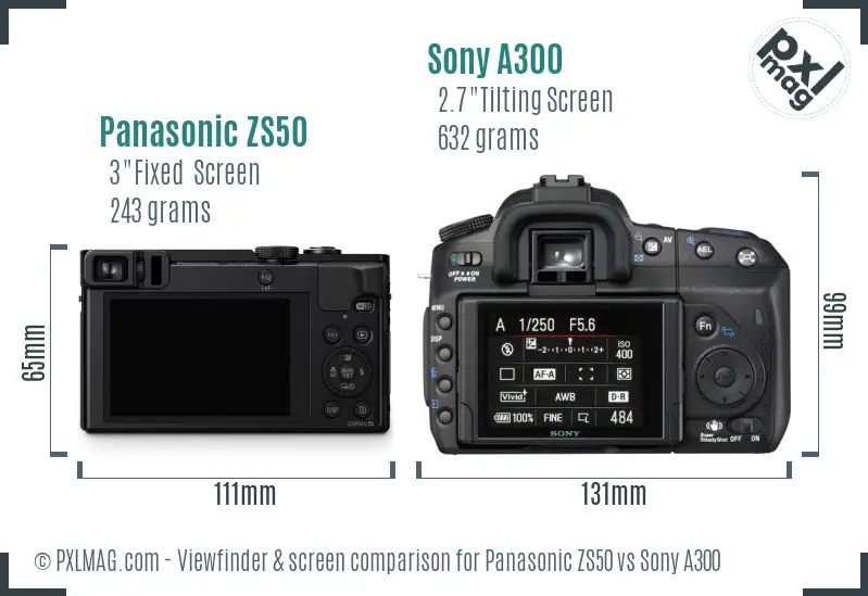 Panasonic ZS50 vs Sony A300 Screen and Viewfinder comparison