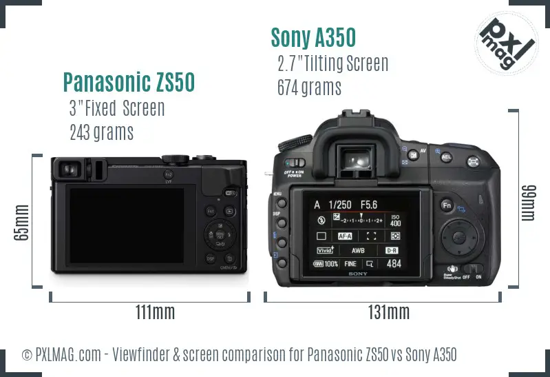 Panasonic ZS50 vs Sony A350 Screen and Viewfinder comparison