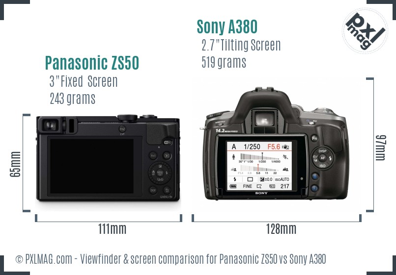 Panasonic ZS50 vs Sony A380 Screen and Viewfinder comparison