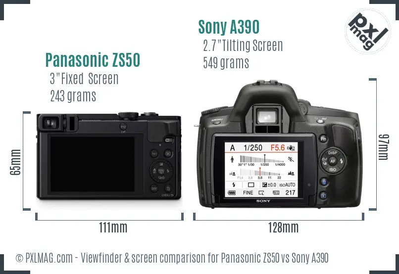 Panasonic ZS50 vs Sony A390 Screen and Viewfinder comparison