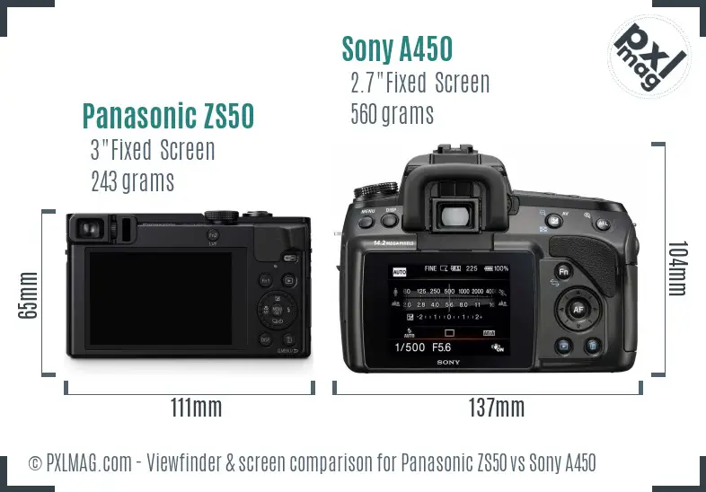 Panasonic ZS50 vs Sony A450 Screen and Viewfinder comparison