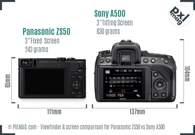 Panasonic ZS50 vs Sony A500 Screen and Viewfinder comparison Panasonic ZS50 vs Sony A500 Screen and Viewfinder comparison