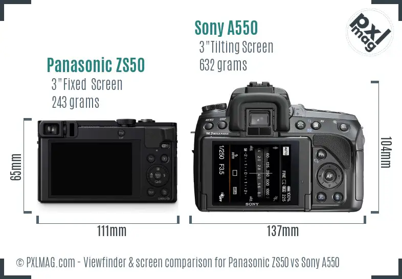 Panasonic ZS50 vs Sony A550 Screen and Viewfinder comparison