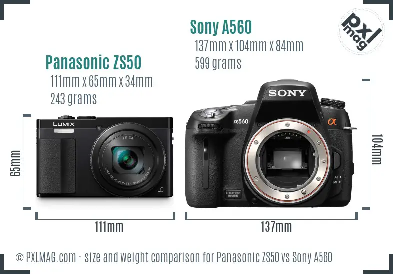 Panasonic ZS50 vs Sony A560 size comparison Panasonic ZS50 vs Sony A560 size comparison