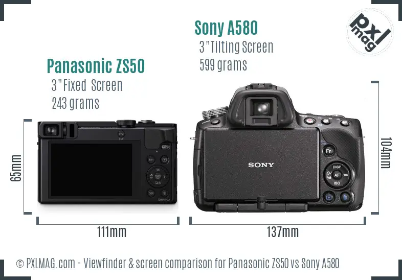 Panasonic ZS50 vs Sony A580 Screen and Viewfinder comparison