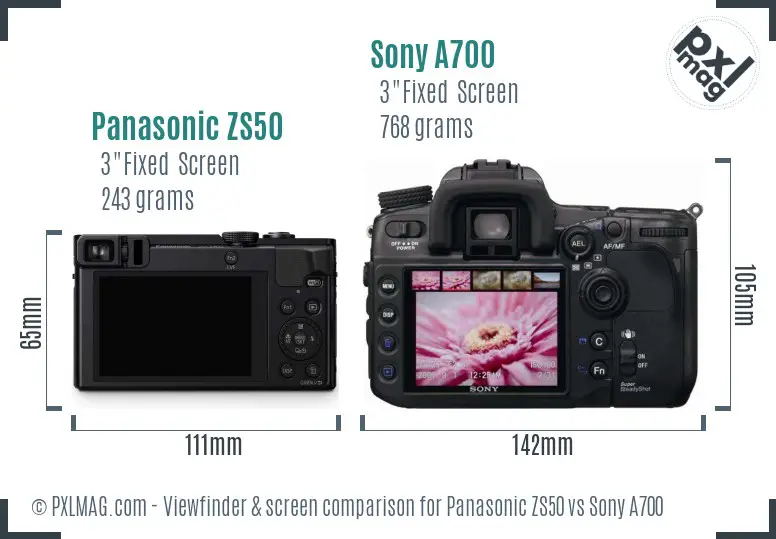 Panasonic ZS50 vs Sony A700 Screen and Viewfinder comparison Panasonic ZS50 vs Sony A700 Screen and Viewfinder comparison