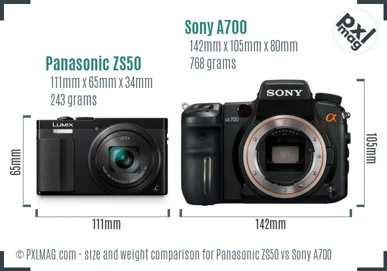 Panasonic ZS50 vs Sony A700 size comparison Panasonic ZS50 vs Sony A700 size comparison