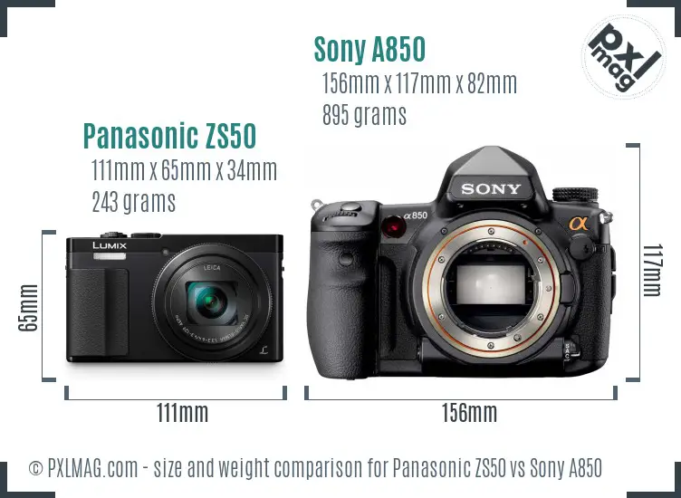 Panasonic ZS50 vs Sony A850 size comparison Panasonic ZS50 vs Sony A850 size comparison