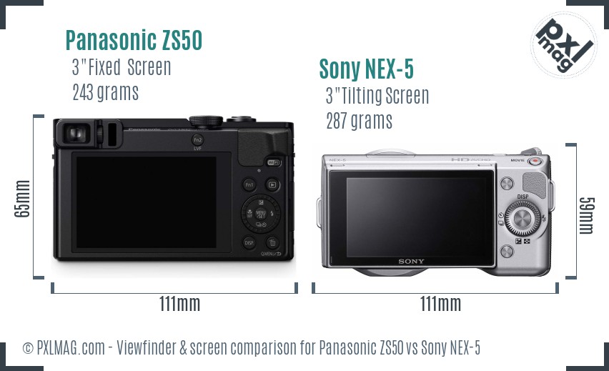 Panasonic ZS50 vs Sony NEX-5 Screen and Viewfinder comparison