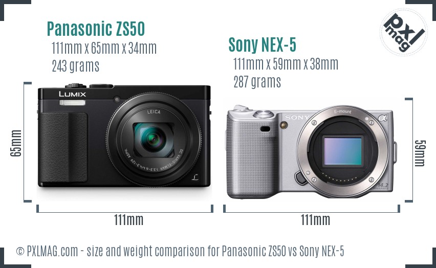 Panasonic ZS50 vs Sony NEX-5 size comparison Panasonic ZS50 vs Sony NEX-5 size comparison