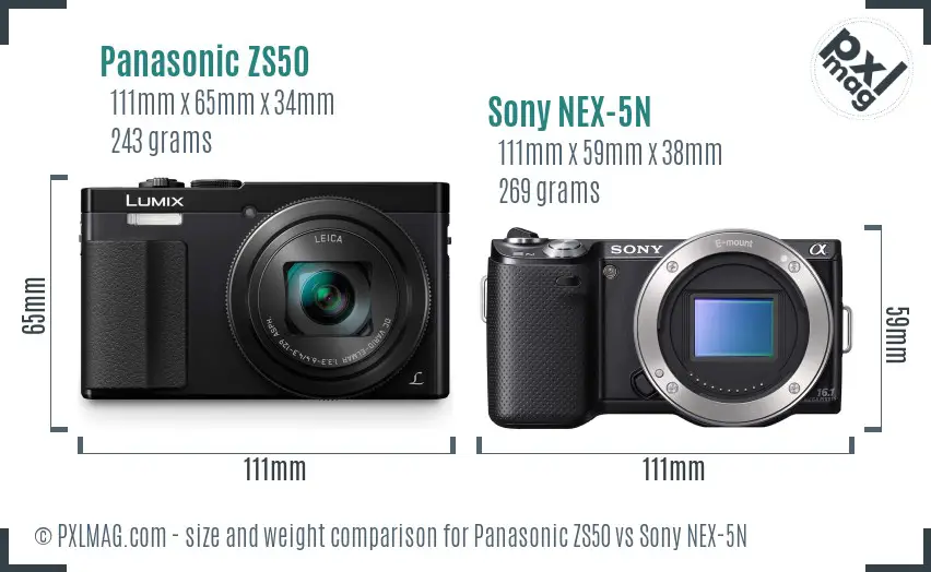 Panasonic ZS50 vs Sony NEX-5N size comparison Panasonic ZS50 vs Sony NEX-5N size comparison