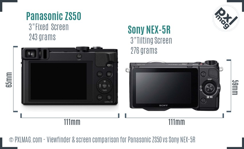 Panasonic ZS50 vs Sony NEX-5R Screen and Viewfinder comparison