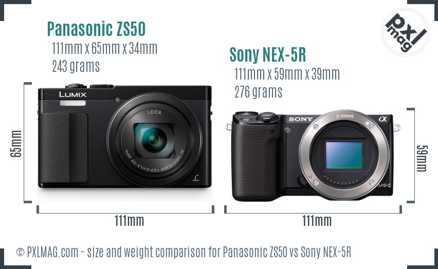 Panasonic ZS50 vs Sony NEX-5R size comparison