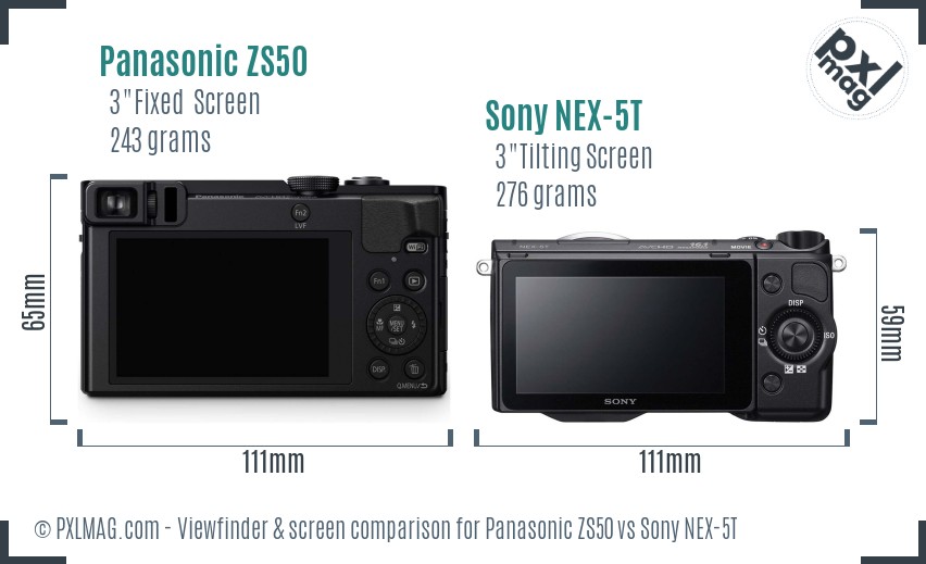 Panasonic ZS50 vs Sony NEX-5T Screen and Viewfinder comparison