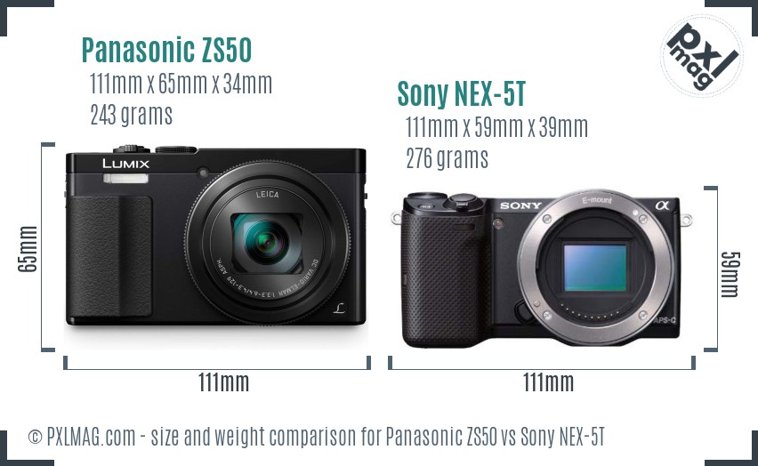 Panasonic ZS50 vs Sony NEX-5T size comparison