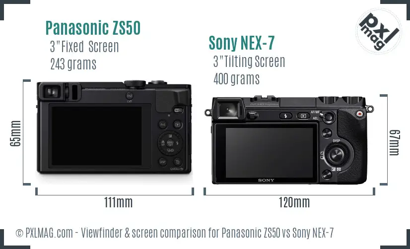 Panasonic ZS50 vs Sony NEX-7 Screen and Viewfinder comparison